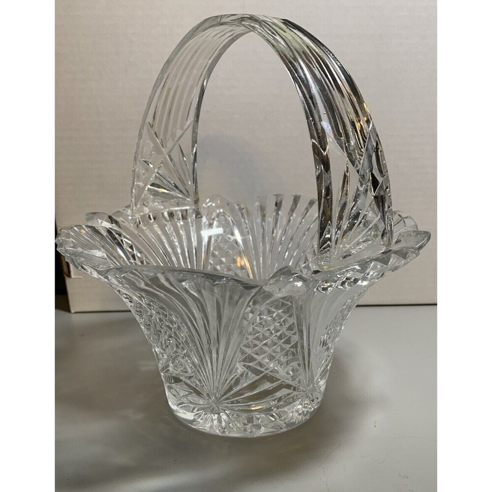 Imperial Crystal Vertical Centerpiece basket candy vase Dish 9.5" excellent